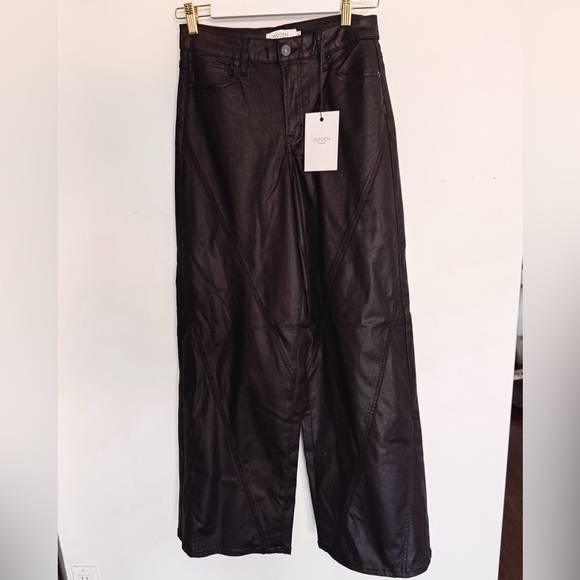 Hidden Los Angeles Black Leather Coated Wide Leg Pants - Picture 2 of 4